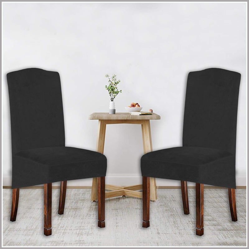 KELUINA Velvet Plush XL Dining Chair Covers, Stretch Chair Slipcover, Spandex High Chairs Protector Covers Seat Slipcover with Elastic Band for Dining Room,Wedding, Ceremony, Banquet (Dark Grey, Set of 6) - Image 5